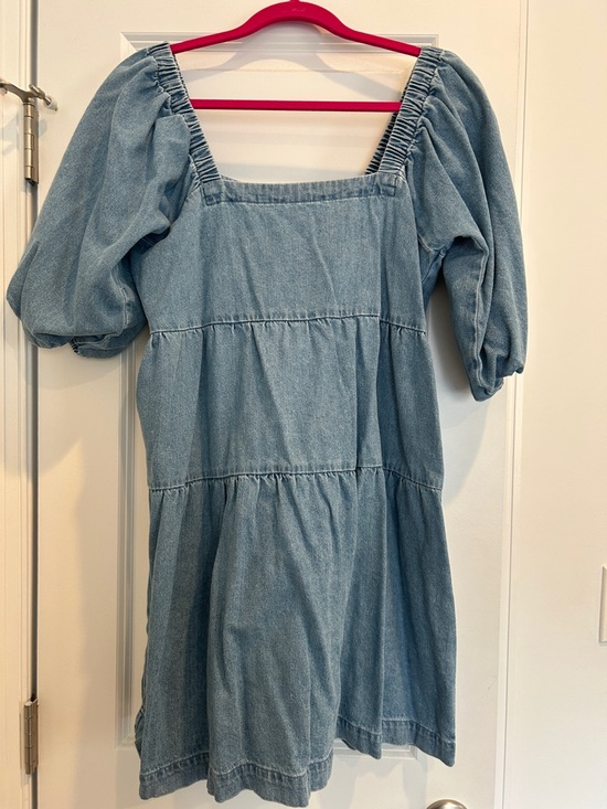 Mango Dresses & Skirts - Mango Light Blue Denim Puff Sleeve Midi Dress